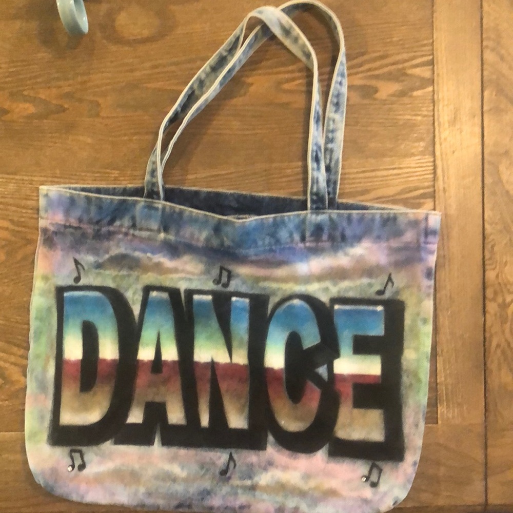 Never used- Denim airbrushed dance bag-width approx 20 inches height approx 15